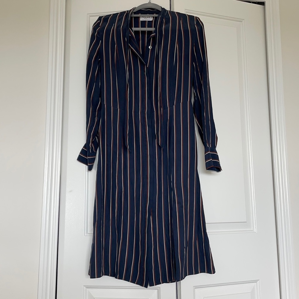 Frame Le Bow tie stripe shirt dress